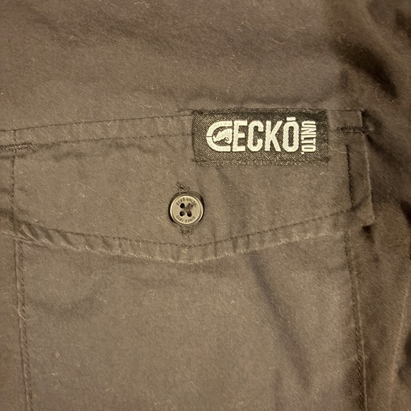 Ecko Black Short Sleeve Button Up Shirt, Military Style Size L - Picture 2 of 9